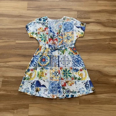 Vestido Idillio Positano Multicolor Lino Pequeño Colorido Resort Manga Corta Foto 1 de 4