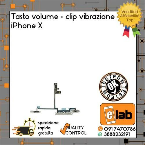 TASTO VOLUME + CLIP VIBRAZIONE SUPPORTI IN METALLO PER APPLE IPHONE X FLEX FLAT - Immagine 1 di 1