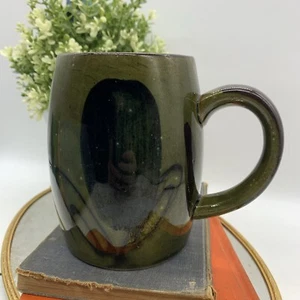 Vintage Steinzeug Kaffeebecher - 20 Unzen Olivgrün Blau Braun Japan - Bild 1 von 7
