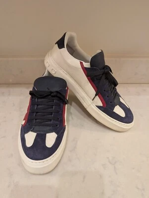 Salvatore Ferragamo Men's Suede Leather Sneakers Size 9 M White Red Blue — 第 1/4 张图片