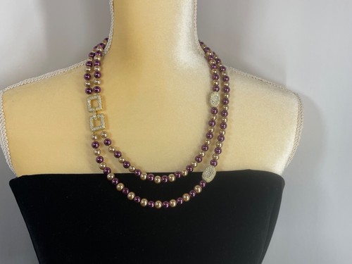 VETEMENTS Collana 2 strati zirconi cubici perle e pavimentazione oro e viola