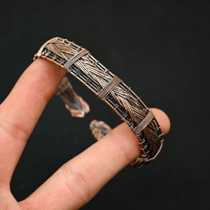 Copper Wire Wrapped Cuff Adjustable Designer Handmade Bangle Bracelet Jewelry - Picture 1 of 4