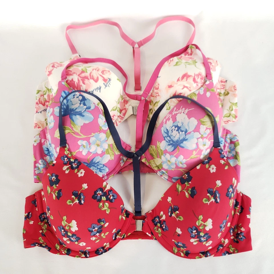 Gilly Hicks Anna Classic Bra 36C Lot of 3 Front Closure Demi Cup Floral T-Back - Image 1 of 4