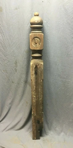 Antique Mahogany Carved Greek Gods Newel Post Staircase Decorative 385-19L Cover