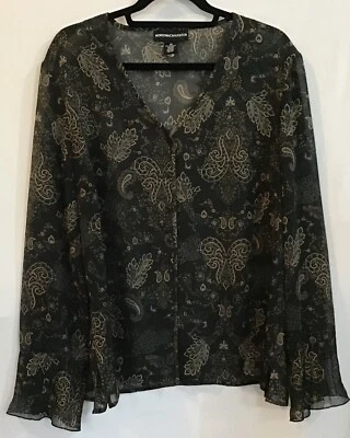 Norton McNaugthon 18 灰色绿色佩斯利长袖半透明衬衫 — 第 1/4 张图片