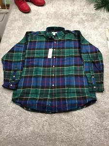 Vintage IZOD Flannel Tartan Windowpane Plaid Mens M Shirt Green NWT Deadstock 90 - Picture 1 of 7