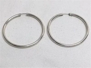 1-1/2" Silver 925 Hoops Simple Mid-large Hoop Earrings for Everyday Wear PRETTY - Picture 1 of 1
