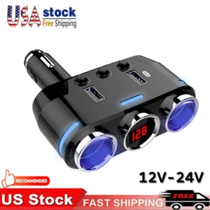 12V-24V Car Cigarette Lighter Socket Splitter Dual USB Charger Power Adapter - Picture 1 of 7