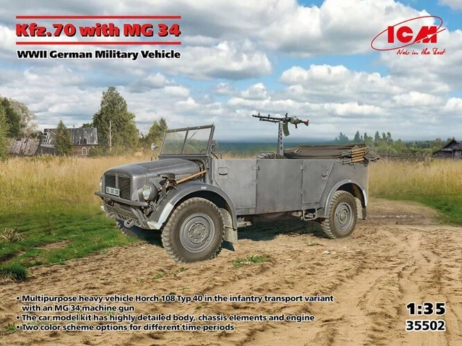ICM 35502 - 1 3 5 Kfz.70 Con MG 34 WWII German Military Veicolo - Nuovo
