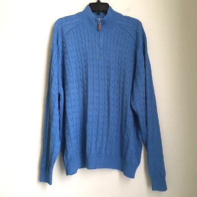 Suéter Talbots Para Hombres Cuarto Cremallera 2XL XXL Azul 100% Algodón Pima Tejido por Cable De Colección Foto 1 de 4