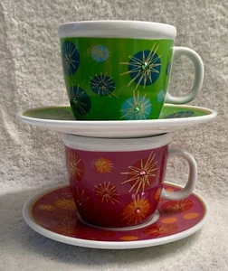 2 Julia Minasian Target Espresso Demitasse Cup Saucer Fuchsia Green Bejeweled - Picture 1 of 10