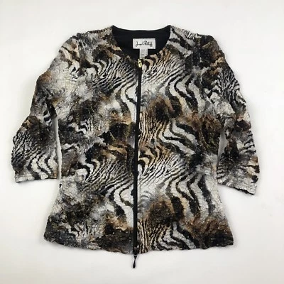 JOSEPH RIBKOFF Jacket Womens 6 Animal Zebra Crinkle Sequined Full Zip Top  - Image 1 of 4
