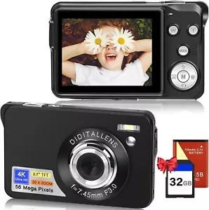 56MP 4K HD Macchina Fotografica Digitale Fotocamera Compatte Ricaricabile Zoom D - Foto 1 di 8