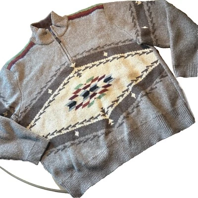 35 PENDLETON Lambswool MEN'S XXL 1/4 ZIP PULLOVER SWEATER Southwestern Intarsia - Image 1 of 4