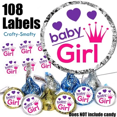108 It's a Girl Baby Shower Decorations Party Favor Stickers fits Hershey Kisses - Image 1 of 2