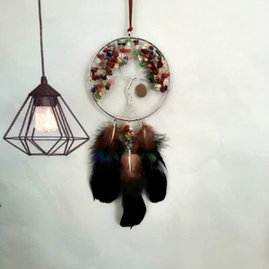 Tree of Life Dream Catcher Crystal Wall Hanging Decor Feather Dreamcatcher Stone - Picture 1 of 12