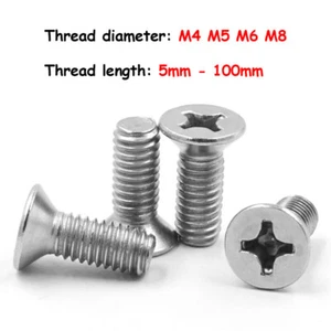 304 Stainless Countersunk Flat Head Phillips M4 M5 M6 M8 Screws Machine Screws - Picture 1 of 6