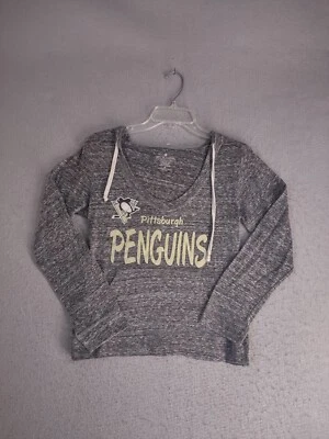 Pittsburgh Penguins Womens Shirt Small Gray Long Sleeve Hooded V Neck Pullover - Image 1 of 4