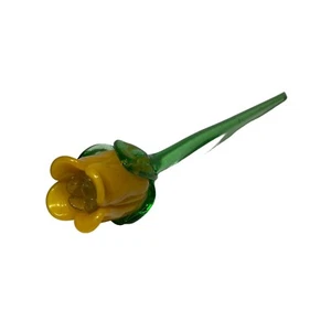 Vintage Art Glass Yellow Rose Flower 10.5” Long Stem Hand Blown READ - Picture 1 of 13