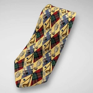 Burberrys Yellow Silk Mens Neck Tie Argyle Diamond Blue Red Plaid Golf Clubs - Imagen 1 de 10