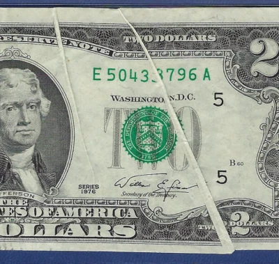 1976 $2  ERROR  ♚♚GUTTER FOLD ERRORS♚♚  PMG EX FINE 40 EPQ - Image 1 of 3