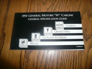 Guía de especificaciones Carline 1992 GM ""W"" Lumina Grand Prix Regal Cutlass Supreme - Imagen 1 de 4
