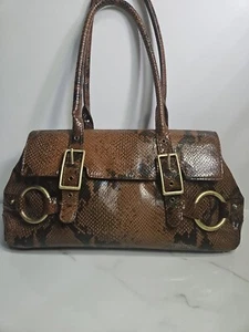 Casual Corner Brown Leather Python Pattern Baguette Style ShoulderBag12.5x7x4.8" - Picture 1 of 7