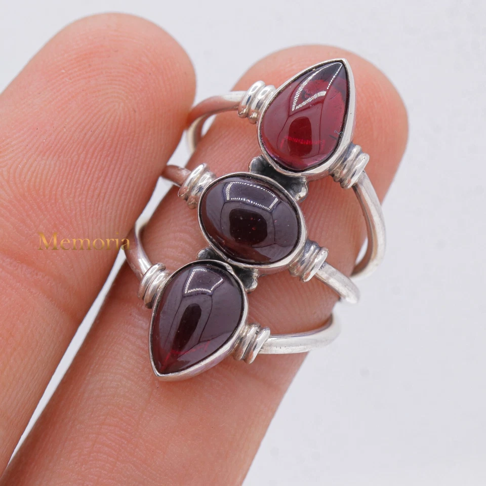 Anillo de cóctel de piedras preciosas hecho a mano con forma antigua granate joyería de plata de ley 925 Foto 1 de 1