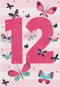 AGE TWELVE 12TH GIRL BIRTHDAY GREETING CARD 7"X5" BUTTERFLIES - Picture 1 of 2