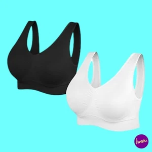 Unbranded Women's 2-Pack Sports Bra, Removable Pads, Breathable, Black White, L - Picture 1 of 6