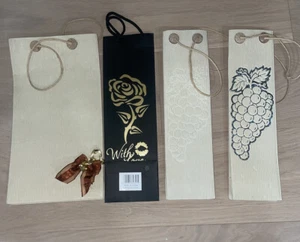 WINE BOTTLE Gift Bag BEIGE/BLACK With Handle LOT OF 4 ASSORTED - Picture 1 of 6