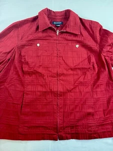 Jones New York Signature Jean Jacket Stretch Denim Womens 1X Red Floral Scroll - Picture 1 of 5