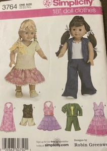 Simplicity 3764 18" Doll Clothes Pattern Fits American Girl Denim Jeans Set - Picture 1 of 6