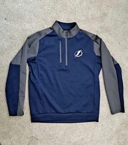 Pullover Tampa Bay Lightning 1/4 zip grande blu e grigio finto collo ottimo stato - Foto 1 di 5