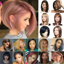 Damen Ombre Volle Kurz/Mittel Perücke Bob Echthaar Glattes Wigs Perücken Party