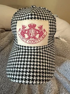 Juicy Couture Black White tweed Houndstooth Logo Adjustable Baseball Cap Hat - Picture 1 of 8