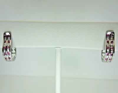 18k White Gold Ruby and Baguette Diamond Hoop Earrings Small - Image 1 of 4