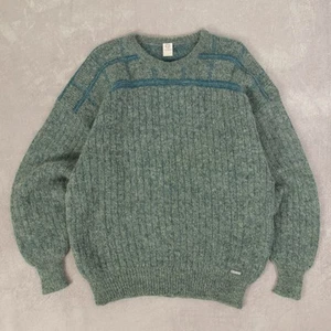 Vintage 90s Italian Made Patterned Knitted Jumper L Wool Men's Blue Patterned - Picture 1 of 7