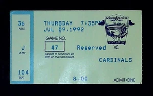 Ramon Martinez Win #49 Dodgers Cardinals MLB Ticket Stub 30 Season Logo 7/9/1992 - Picture 1 of 2