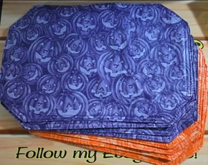Halloween Jack o Lantern plastic placemats X4 Purple X4 Orange Mats Waterproof! - Picture 1 of 2