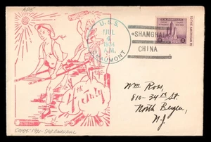 USS CHAUMONT (AP-5) TRANSPORT SHIP 1934 SHANGHAI CHINA, 4TH OF JULY Cachet Cover - Picture 1 of 1