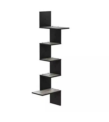 Furinho Rossi Wall Mounted Shelves 5-Tier French Oak Grey/Black Square New - Image 1 of 4