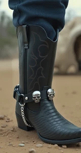 Men Biker Silver Metal Chain Black Boot Bracelets 2 Straps Skull Charms Casual - Picture 1 of 24