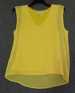 Michael Kors Tank Top Womens Large Yellow Sleeveless Blouse Sheer Overlay EUC - Picture 1 of 6