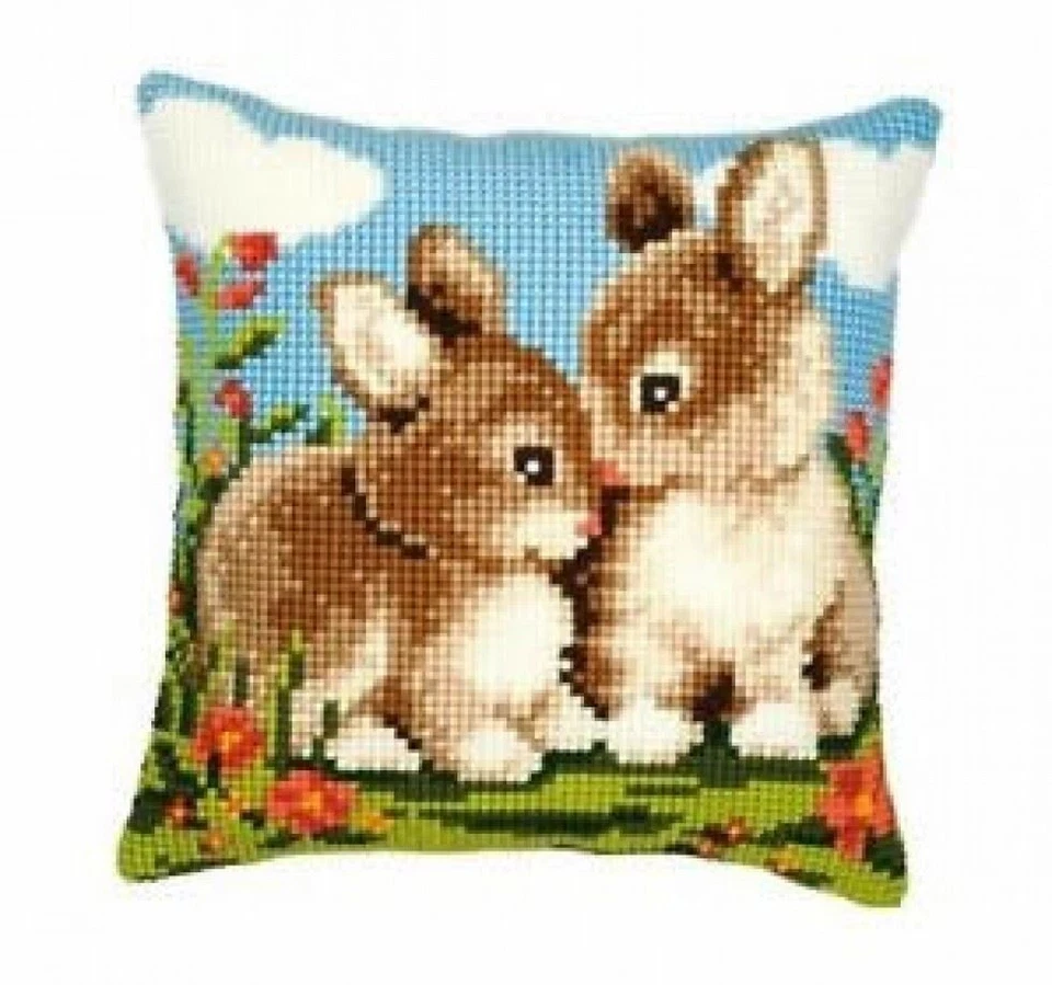 Vervaco Cross Stitch Kit Cushion Rabbits - Image 1 of 1