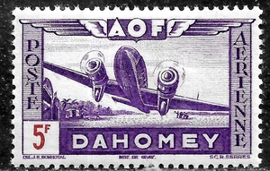 HICK GIRL- MINT FRENCH DAHOMEY STAMP   SC#C10  1942  AIRMAIL PLANE   L682 - Picture 1 of 2