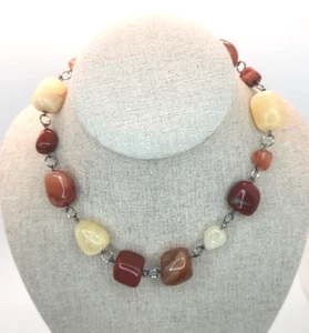Chunky Banded Agate Stone bezel set Pendant Choker Chain 15" Necklace  - Picture 1 of 3