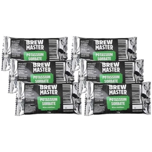 6 unidades BrewMaster sorbato de potasio 10 g estabilizador de vino para conservar 25 litros cerveza casera - Imagen 1 de 2