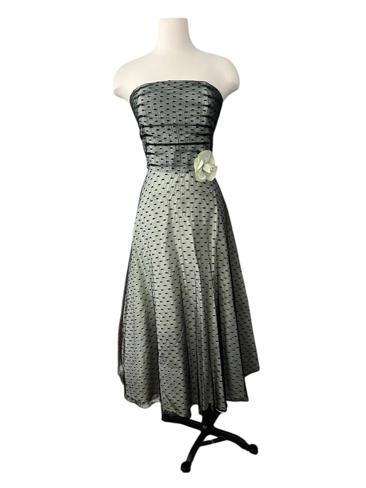 Vestido midi de cóctel Scott McClintock encaje punteado negro tul caprichoso *defecto Foto 1 de 4