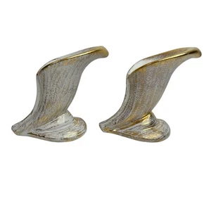 Vintage Ceramic Gold Brushed Cala Lily Horn Cornucopia Candlestick Holders 5” - Picture 1 of 12